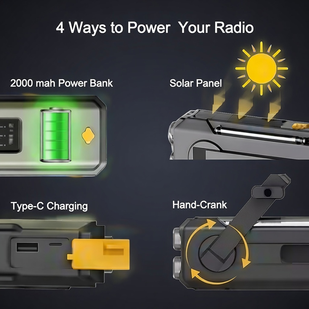 Radio kryzysowe STONEGO z funkcją power banku i latarką – gotowe na blackout dzięki USB, solarnemu ładowaniu i korbce! - obrazek 4